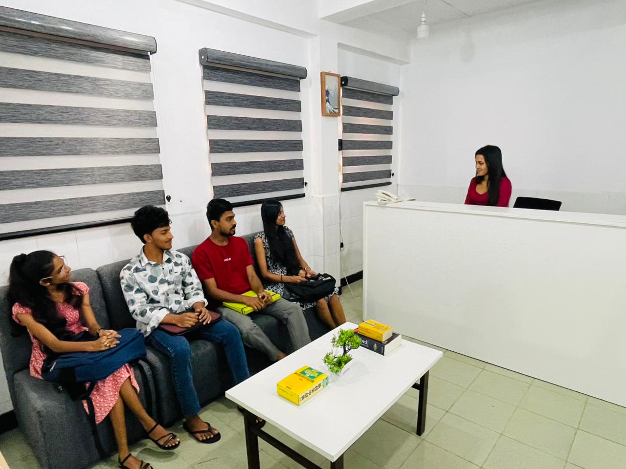 Staff and visitors in reception