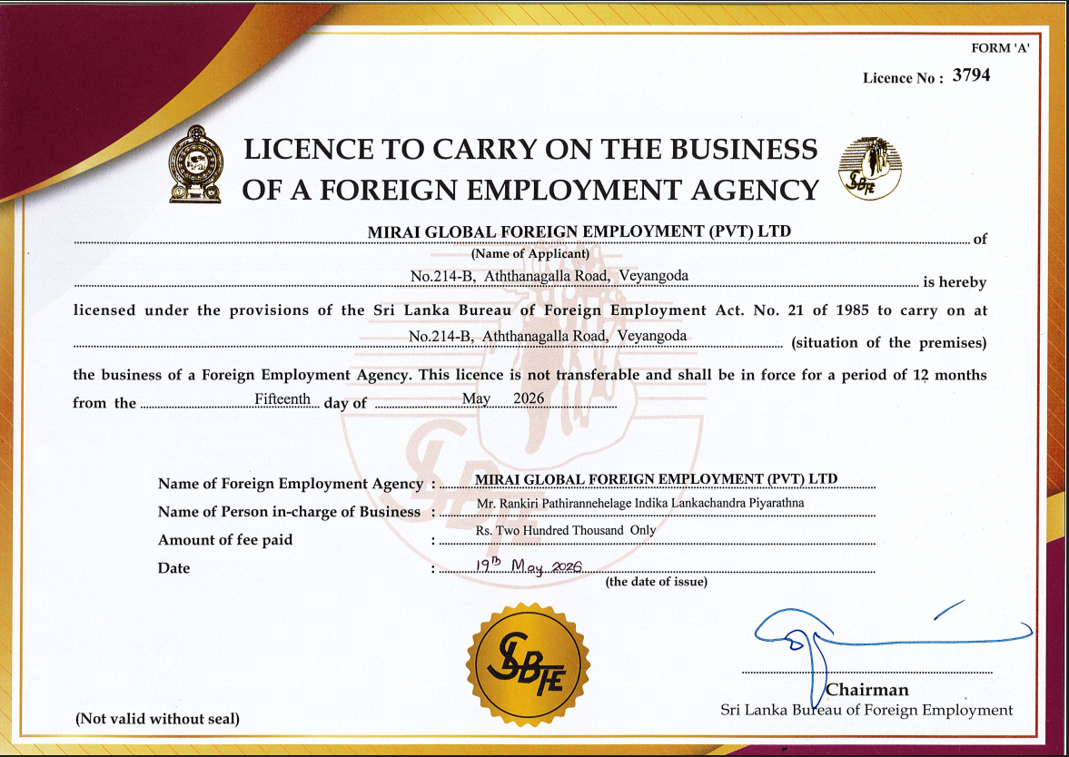 SLBFE License Certificate No. 3794
